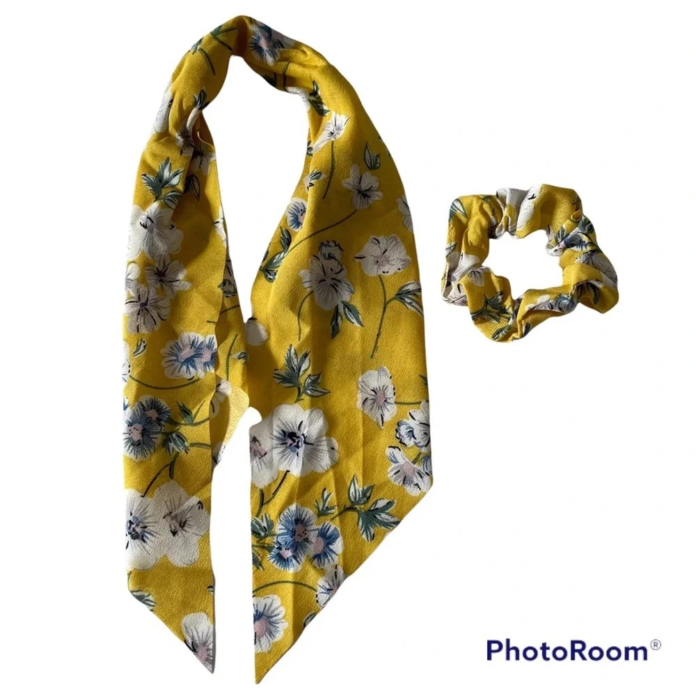 Bundle of Floral and Stripe Hair Scrunchie Scarves Set of 6